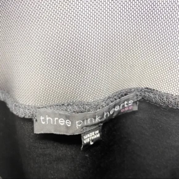 Three Pink Hearts Black Brocade Dress Sz L (Juniors) - Picture 3 of 4